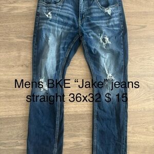 BKE Men's Straight Blue Distressed Jeans